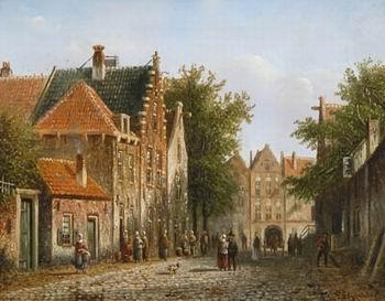 unknow artist European city landscape, street landsacpe, construction, frontstore, building and architecture.039